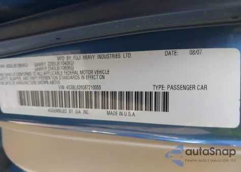 2008 Subaru Legacy 2.5I Limited from USA, damaged, VIN 4S3BL626087210055